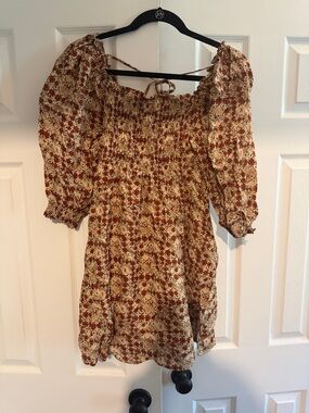 Lizard Thicket Floral Smocked Mini Dress in Cream and Rust